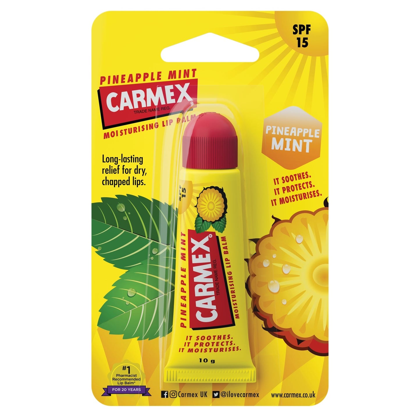 Carmex Pineapple & Mint Tingle Free Lip Balm Tube 10g