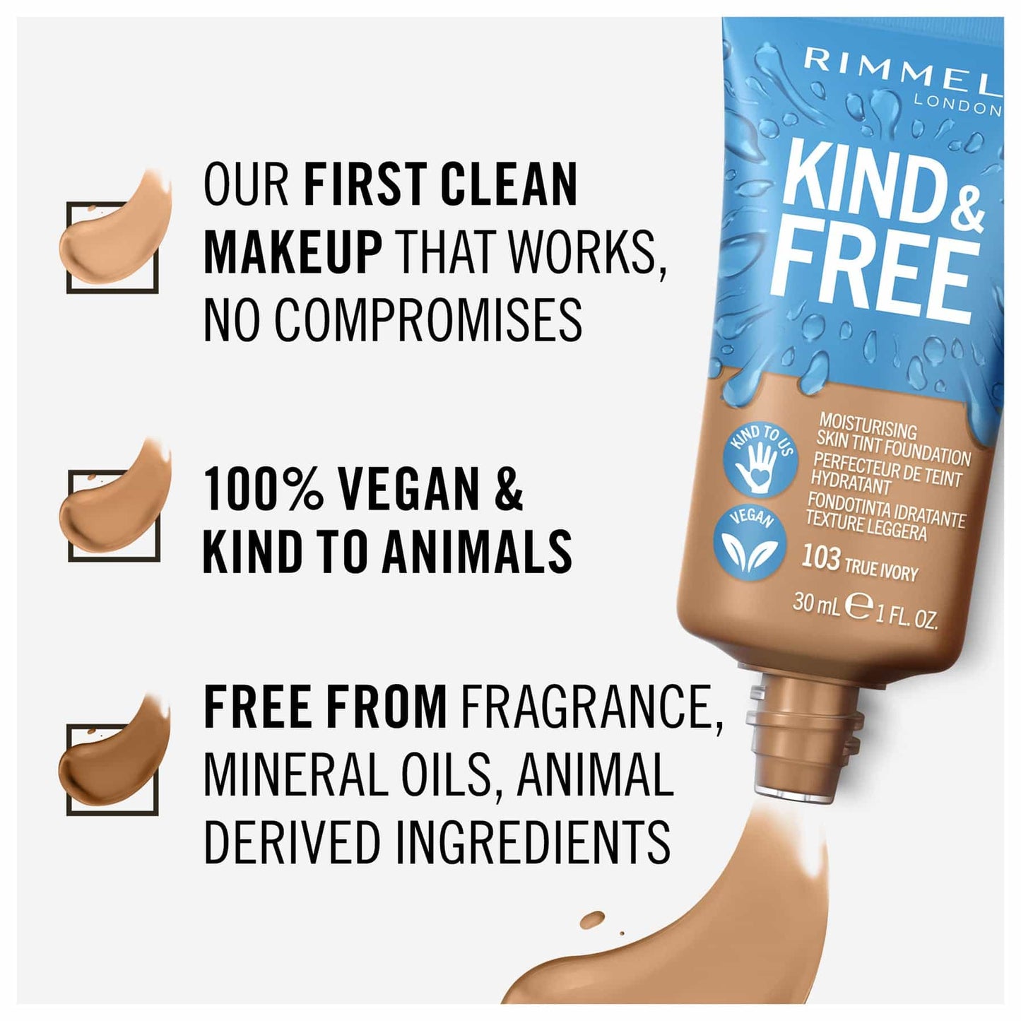 KIND & FREE Moisturising Skin Tint Foundation 30ml 103 True Ivory|30ml