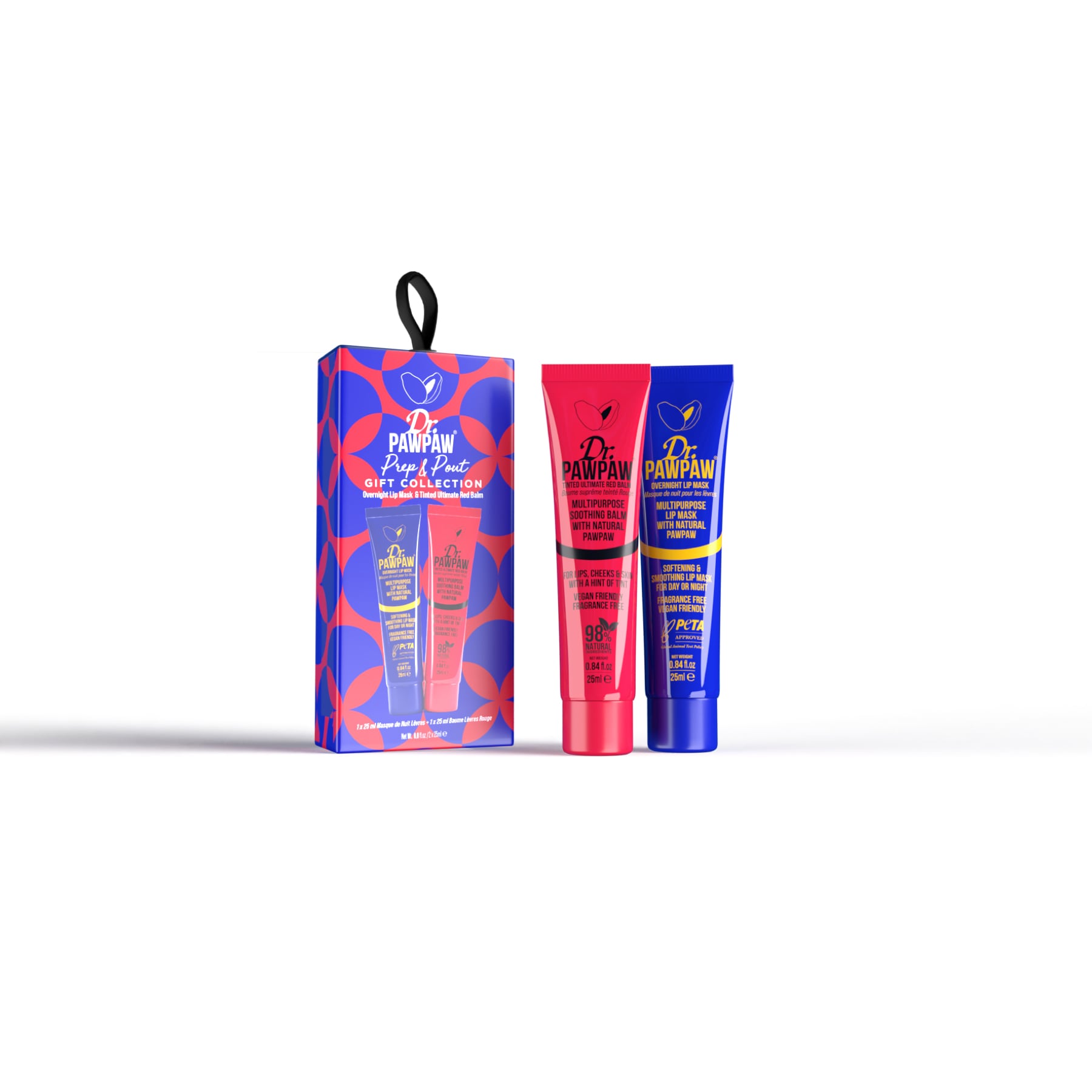 Dr.PAWPAW Prep & Pout Gift Collection Overnight Lip Mask and Tinted Ultimate Red Balm Set 25ml + 25ml