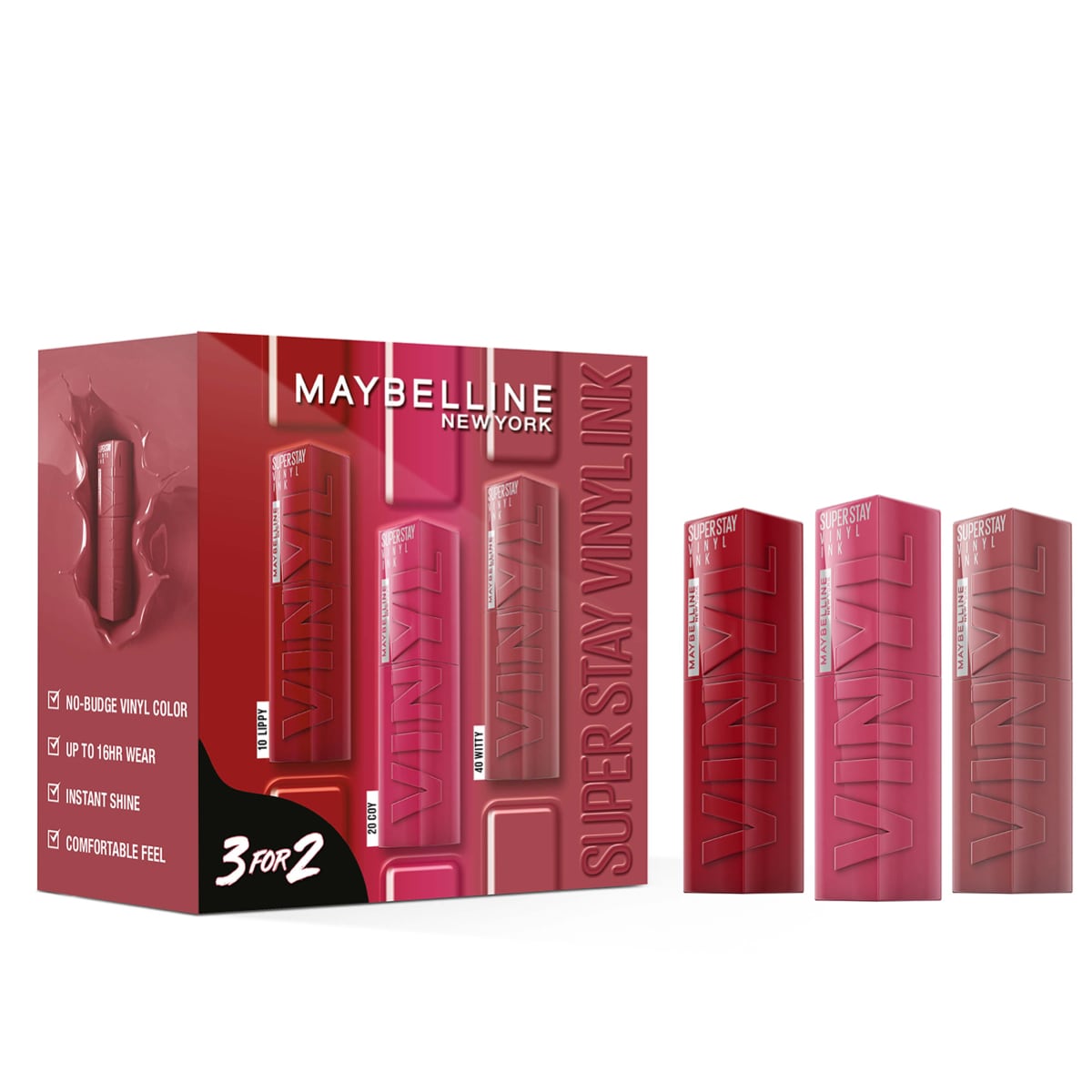 Maybelline Superstay Vinyk Ink Lipstick Set 3pcs (Coy, Lippy, Witty) Coy, Lippy, Witty