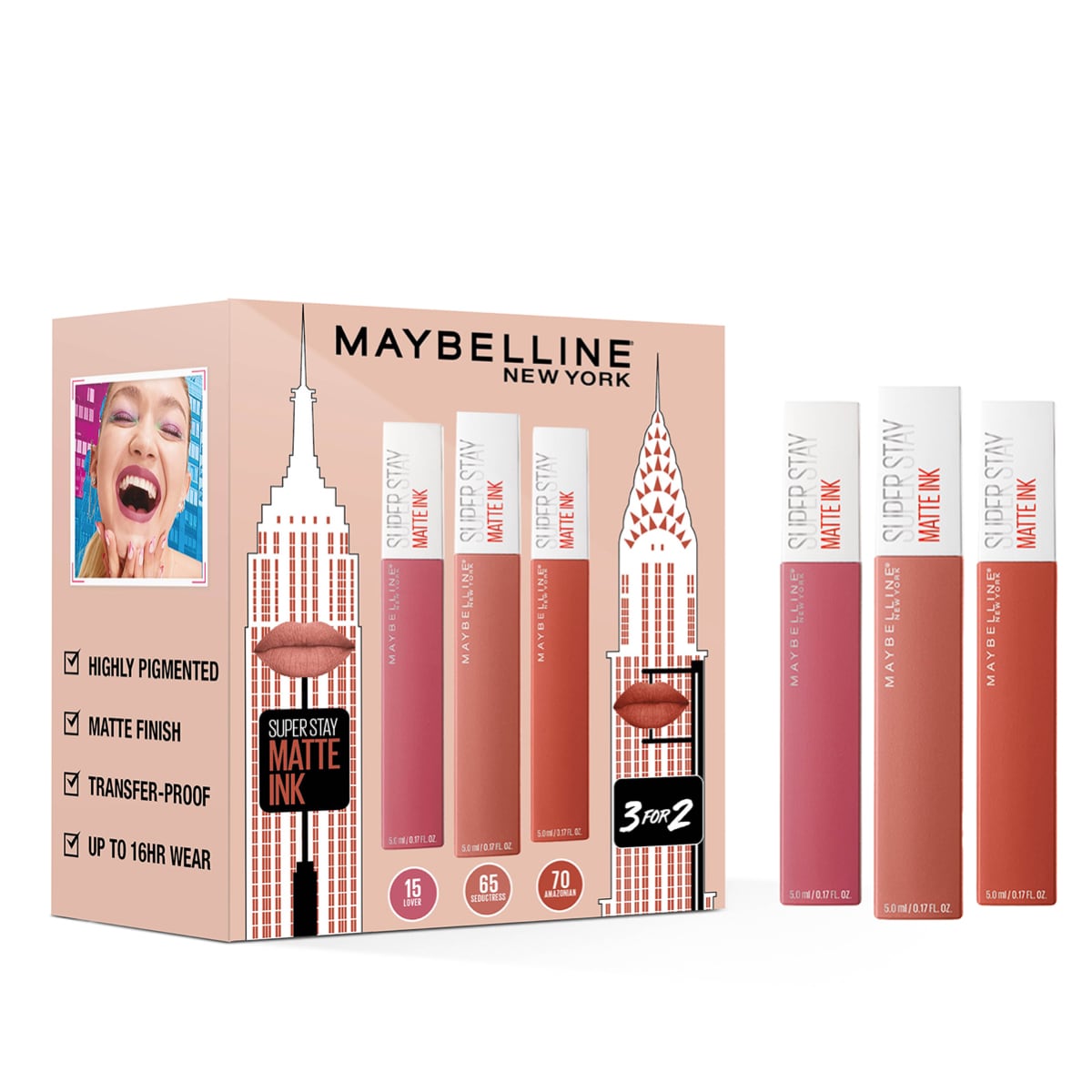 Maybelline Superstay Matte Ink Lipstick Set 3pcs (Amazonian, Lover, Seductress) Amazonian, Lover, Seductress
