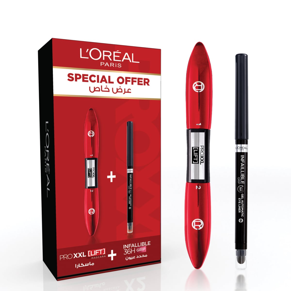 L'Oreal Paris, Pro XXL Lift Mascara with Pro-Keratin + Infallible Grip Auto Gel 36H Intense Black Intense Black