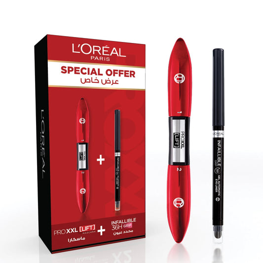 L'Oreal Paris, Pro XXL Lift Mascara with Pro-Keratin + Infallible Grip Auto Gel 36H Intense Black Intense Black