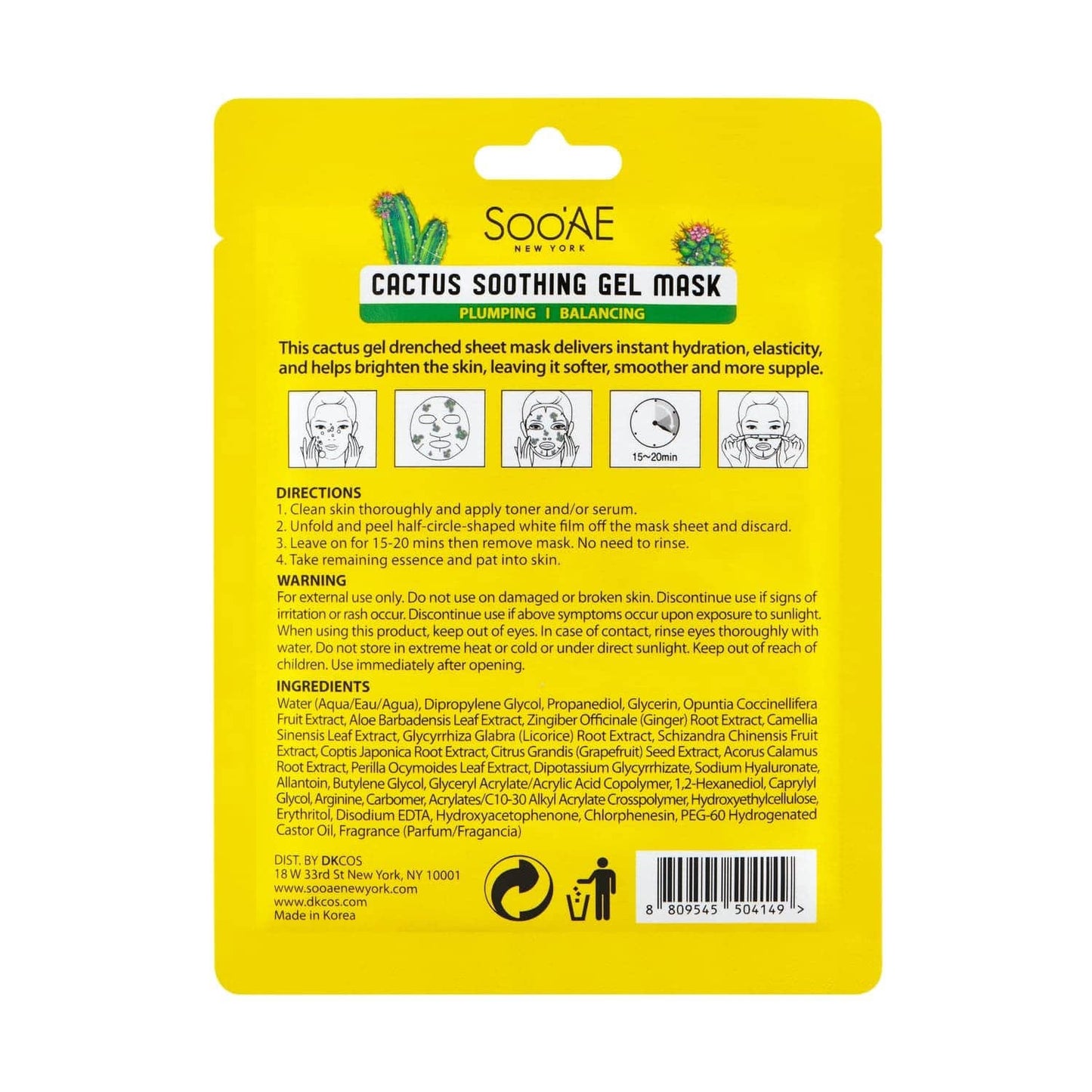 Soothing Gel Sheet Mask Cactus 1pc