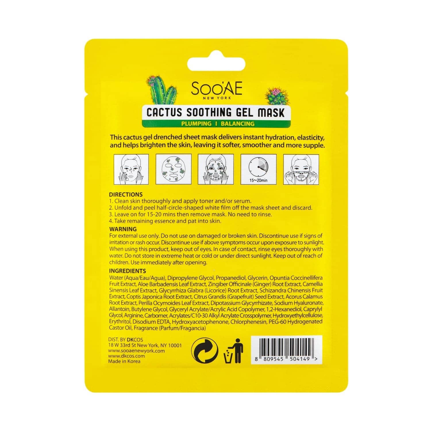 Soothing Gel Sheet Mask Cactus 1pc