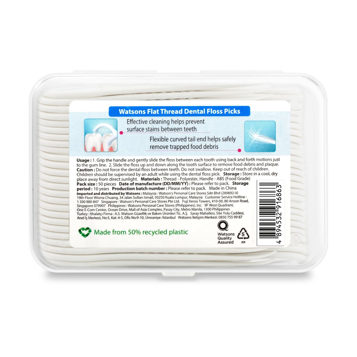 Flat Thread Dental Floss Picks With Tongue Cleaner 3X50pcs
