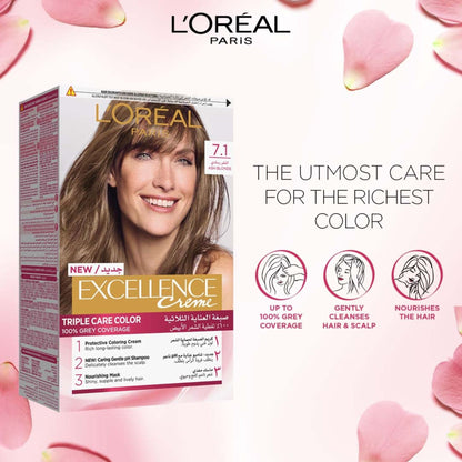 Excellence Creme Permanent Hair Colour 55ml 7.1 Ash Blonde|55ml