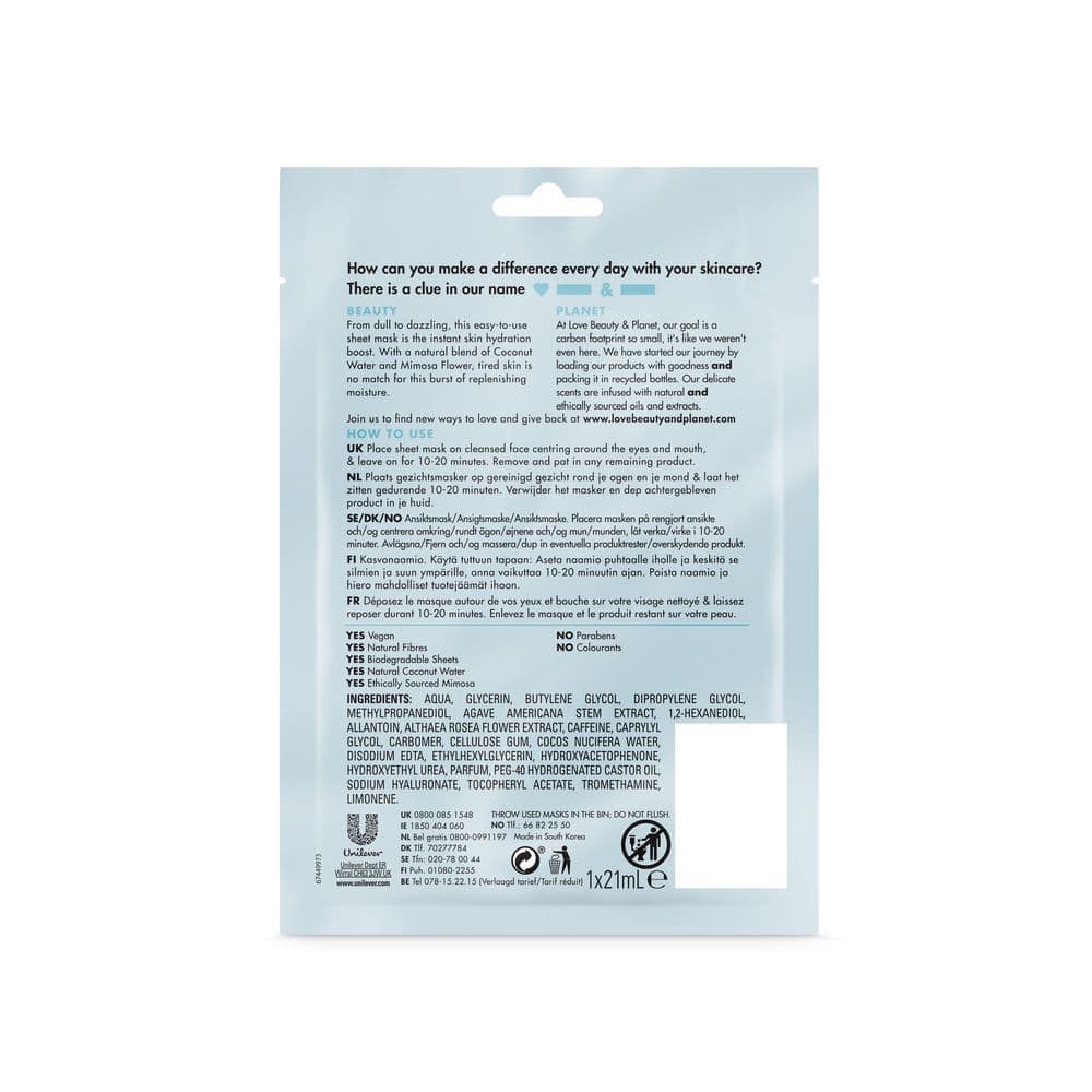 Hydration Infusion Sheet Mask Coconut Water & Mimosa Flower 1pc 21ml