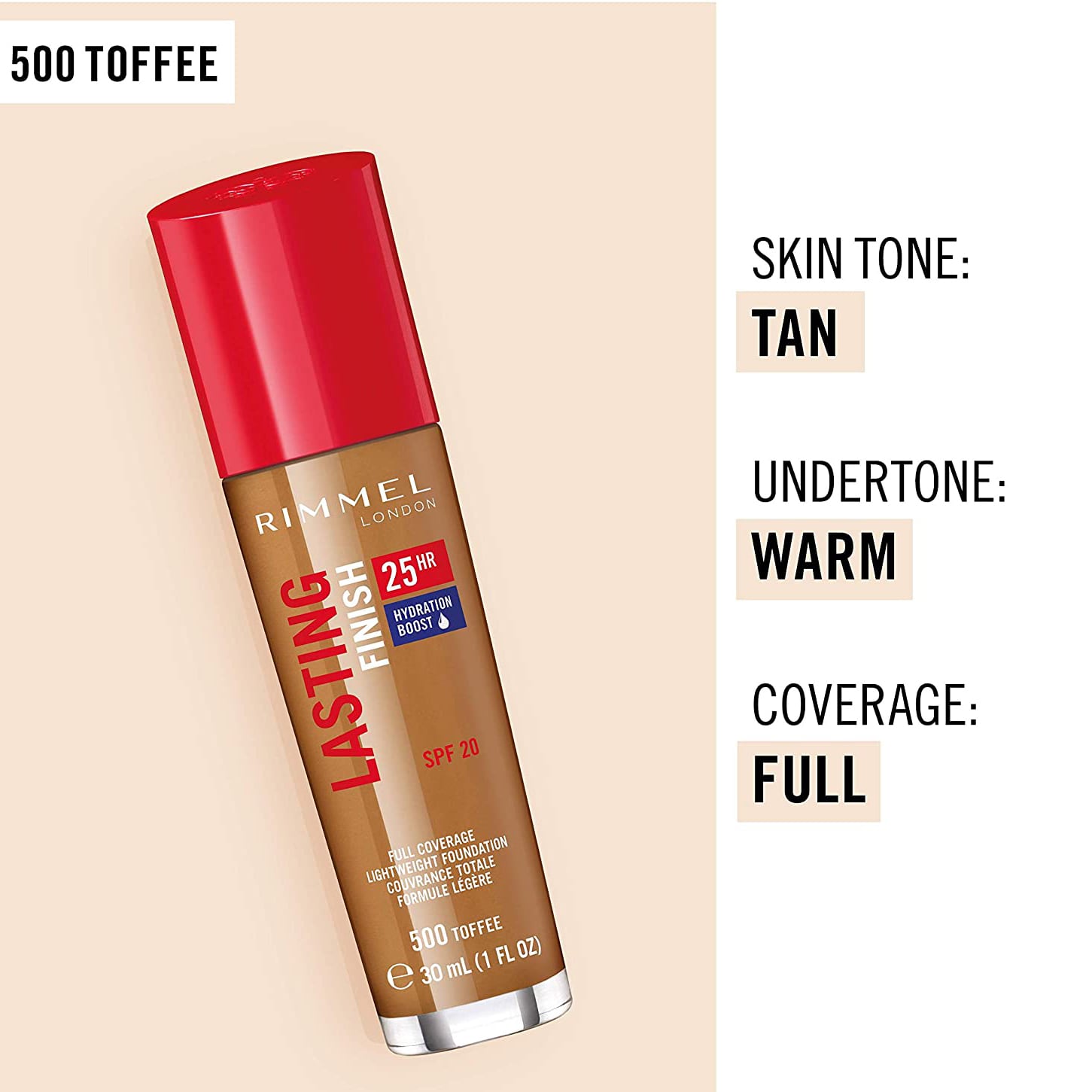Lasting Finish 25Hr Natural Finish Foundation 30ml 500 Toffee|30ml
