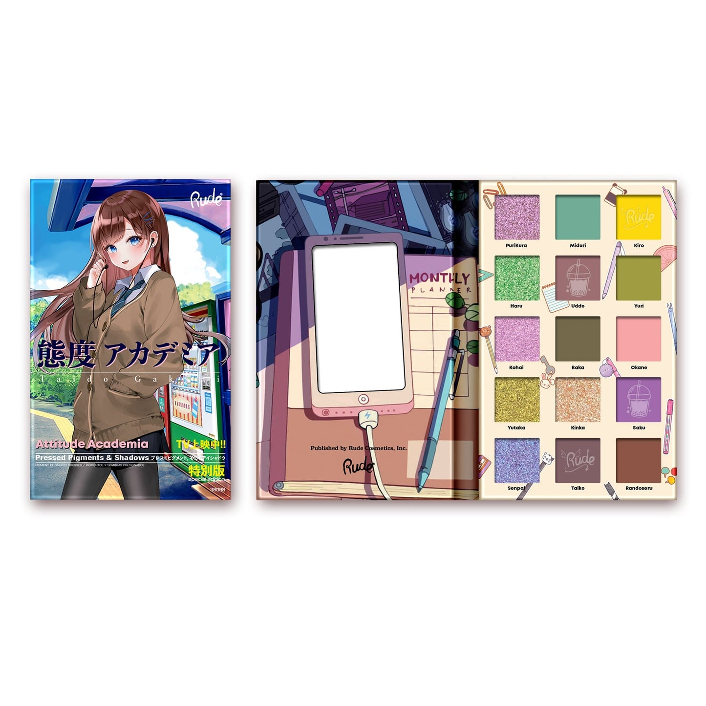 Manga Collection Pressed Pigments & Shadows Palette - 15 shades Attitude Academia|21.8g